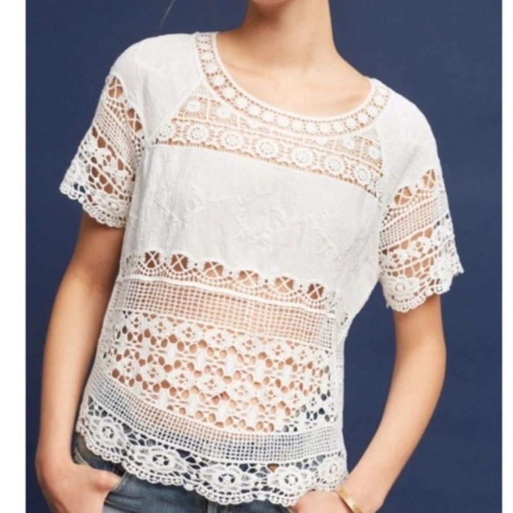 Anthropologie Deletta Marilyn Crochet White Blouse Size XS
